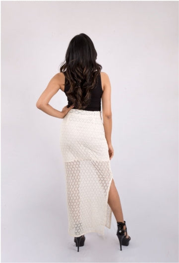 white crochet maxi skirt