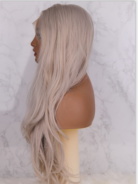 Ash Grey High Temperature Fiber Deep U Full Hair Wigs Long Straight Synthetic Lace Front Wig For Women