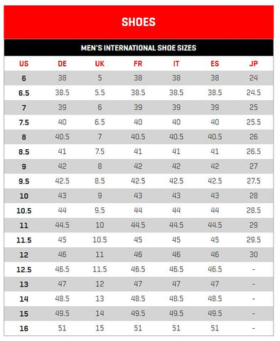 men sneaker size chart