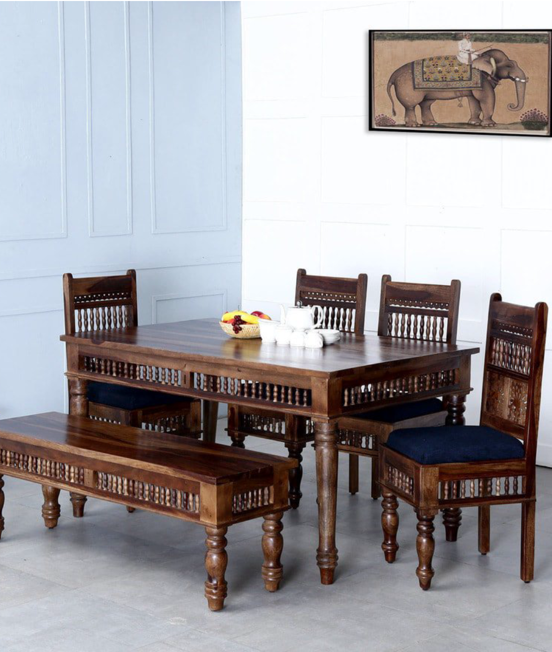 Ghirli Solid Wood 6 Seater Dining Table Set – Lakkadhaara
