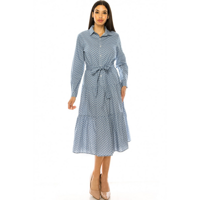 Women's Long Sleeve Printed Midi Dress