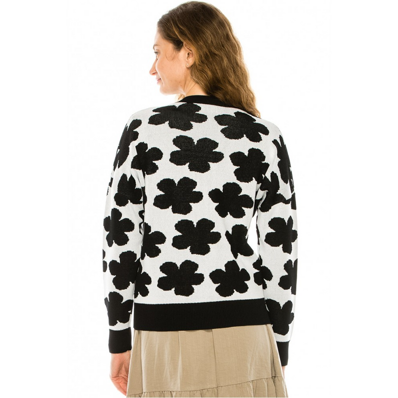 Women's Rose Print V-Neck Cardigan