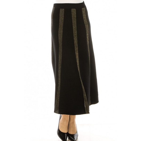 Women's Gold Shimmer Stripes Knit Skirt