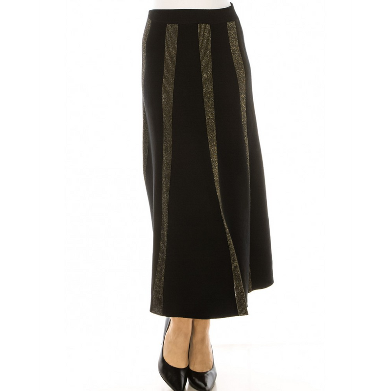 Women's Gold Shimmer Stripes Knit Skirt