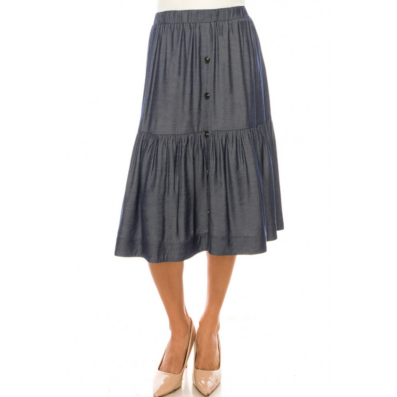 Women's Buttoned Flared Denim Skirt