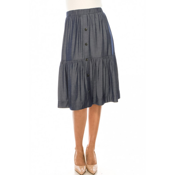 Women's Buttoned Flared Denim Skirt