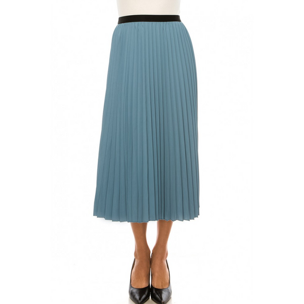 Women's Elastic Waist Pleated Midi Skirt