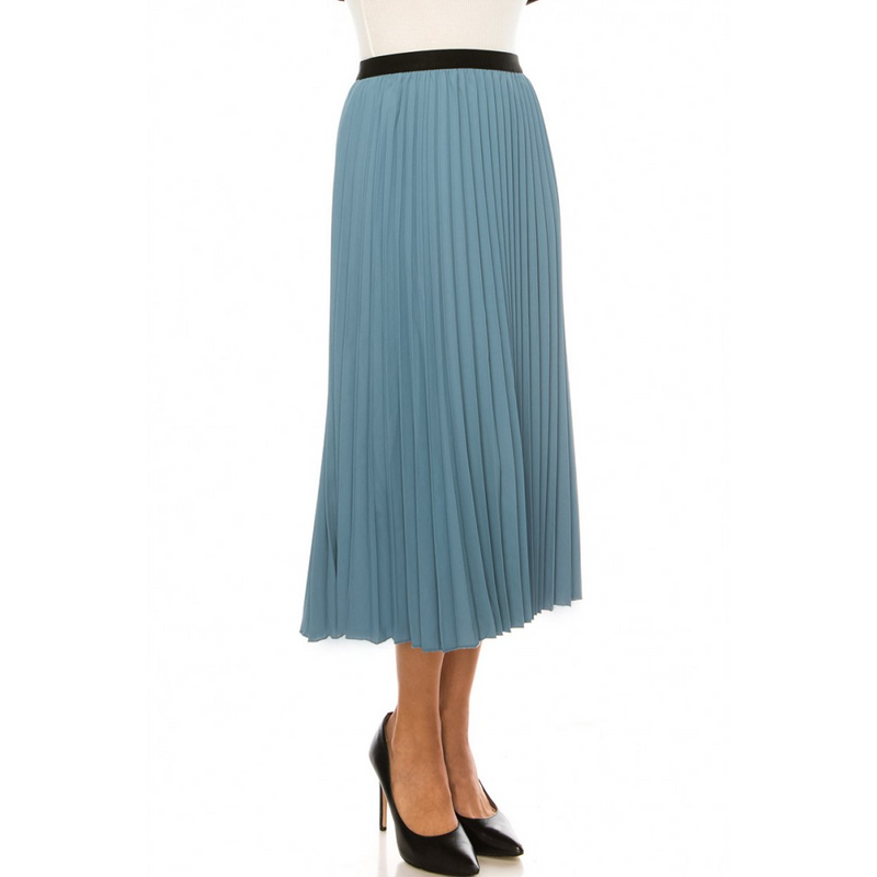 Women's Elastic Waist Pleated Midi Skirt