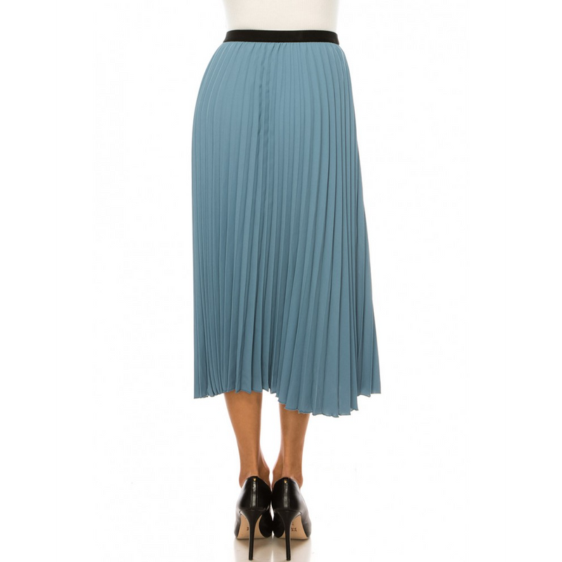 Women's Elastic Waist Pleated Midi Skirt