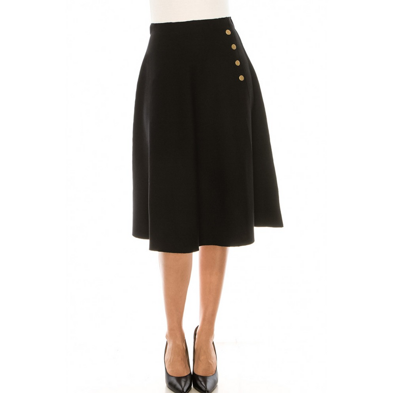 Women's Gold Button Detail Knit Midi Skirt