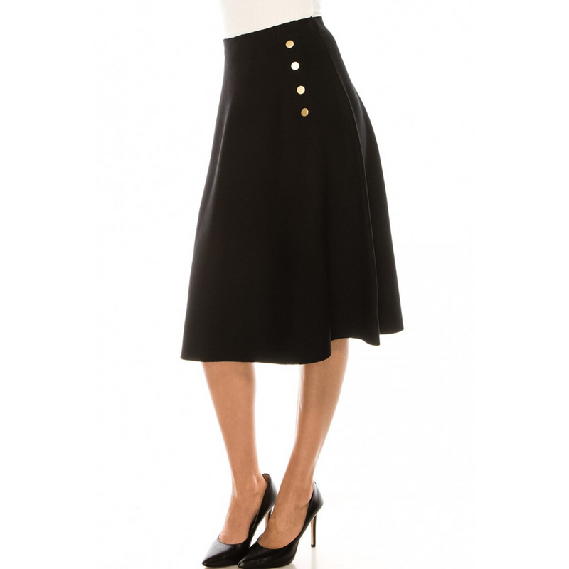 Women's Gold Button Detail Knit Midi Skirt