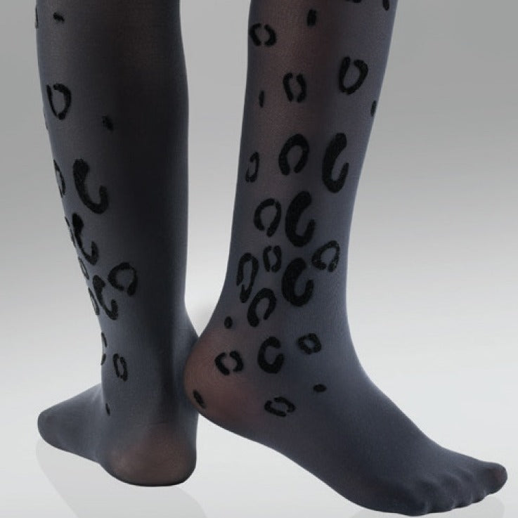 Black Velvet Leopard Girls Tights