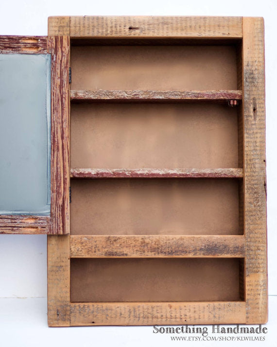 Rustic Barnwood Medicine Cabinet Recessed With Open Shelf Made