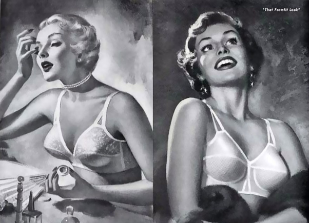Photo of two vintage women in bras