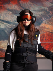 woman wearing an age-simulation suit