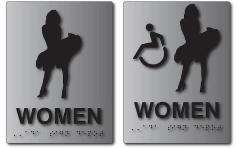 Marilyn Monroe Bathroom Signs in Brushed Aluminum © ADA Sign Depot