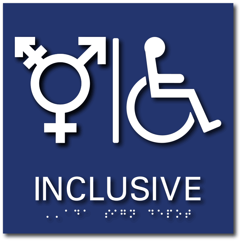 gender neutral symbol and wheelchair symbol inclusive restroom sign