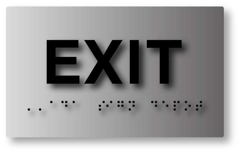 Exit Sign In Brushed Aluminum With Tactile Letters And Braille Ada Sign Depot 2309