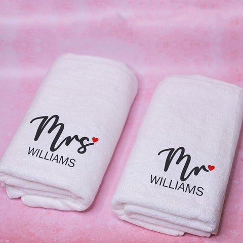 monogrammed set of 2 towels for a couple