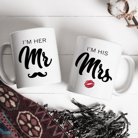personalised his and hers set of 2 tea mugs