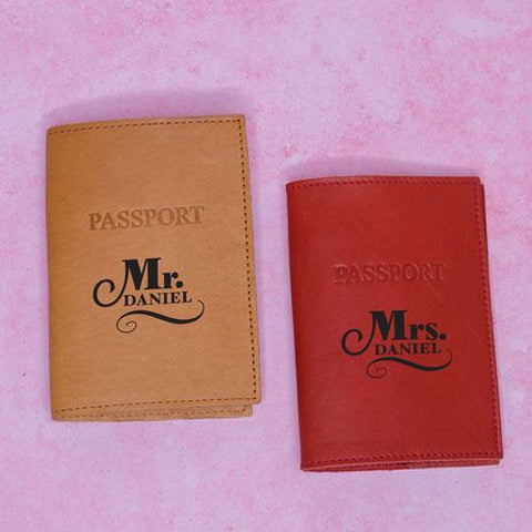 Personalised passport holders for the couple