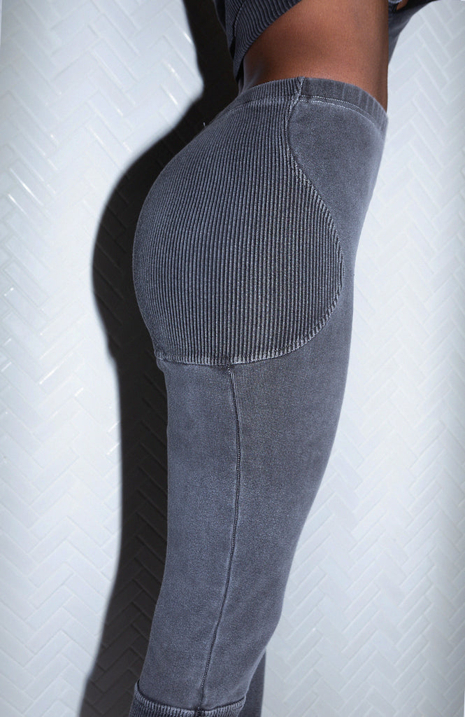 KAVIAR Multi-Panelled Contour Rib Trousers in Acid Black