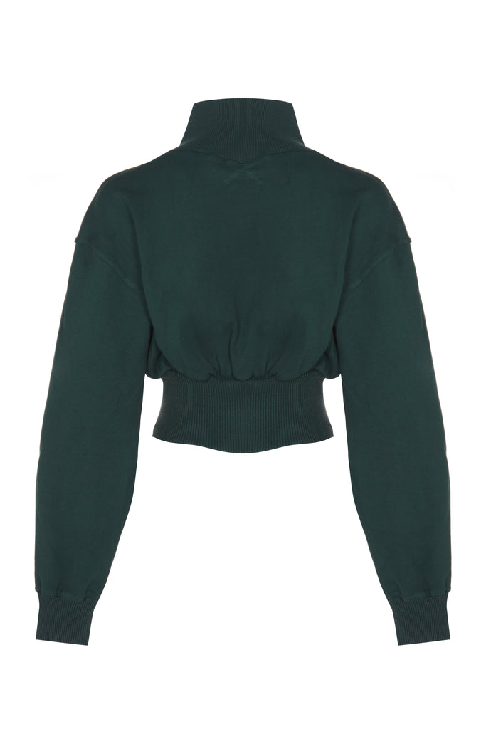 MULLAH Cropped Rib Bomber Sweater in Scarab Green