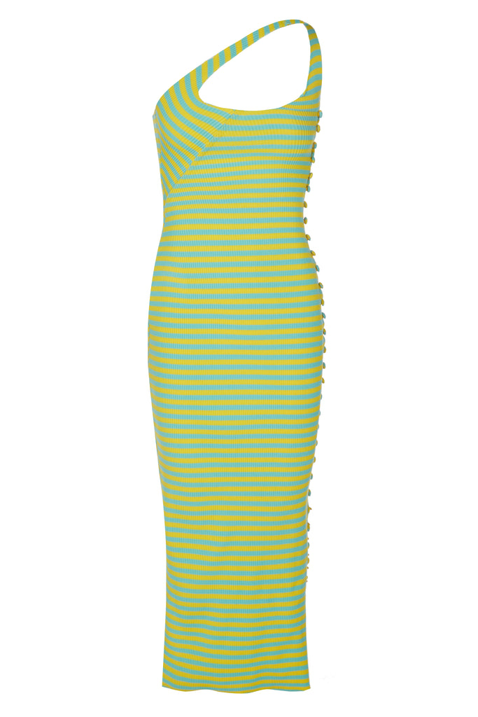 TWISTAH Stripe Button-down Midi Dress in Lemon and Lime