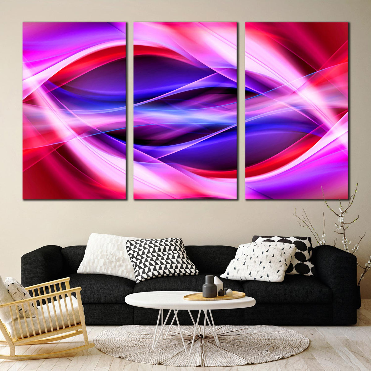 Triptych Canvas Prints Colorful Blue Red Purple Abstract Patterns Wall
