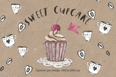 Free sweet cupcake design psd by Mikibith Creative Market