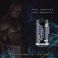 product image of SHRED, a fat-burning supplement in a black cannister.
