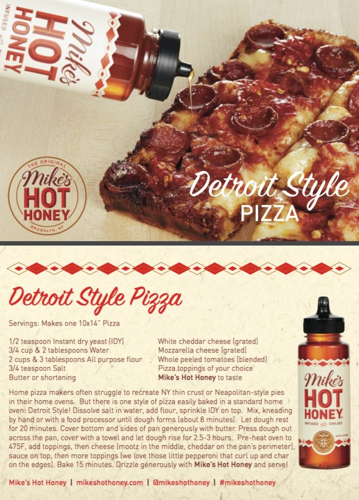 mike hot honey-detroit style pizza recipe card-mypanier