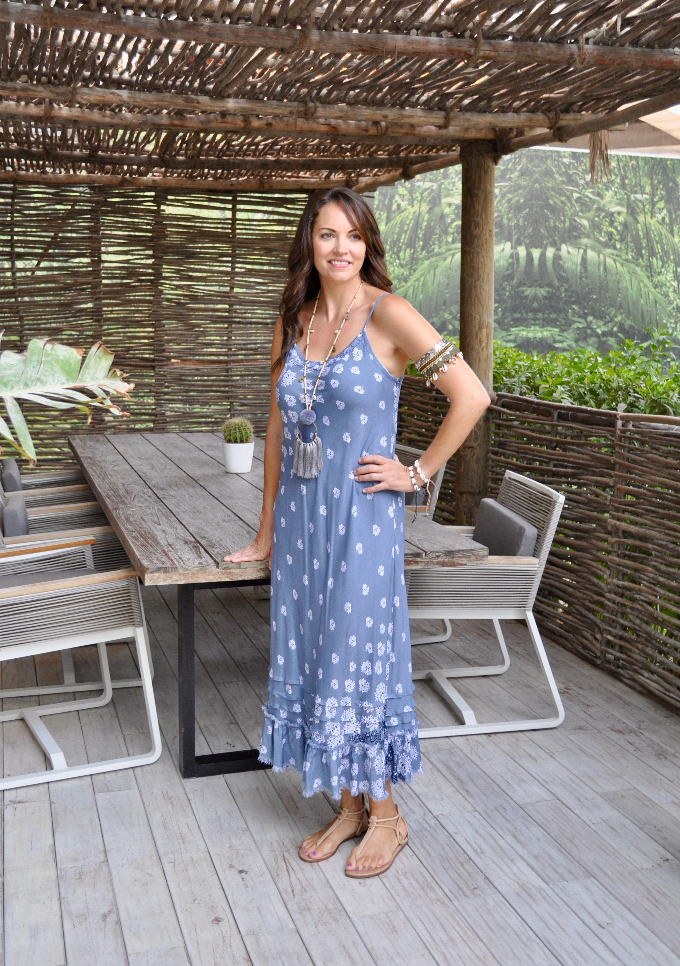 Fray Dress - Grey Paisley 3/4 Length