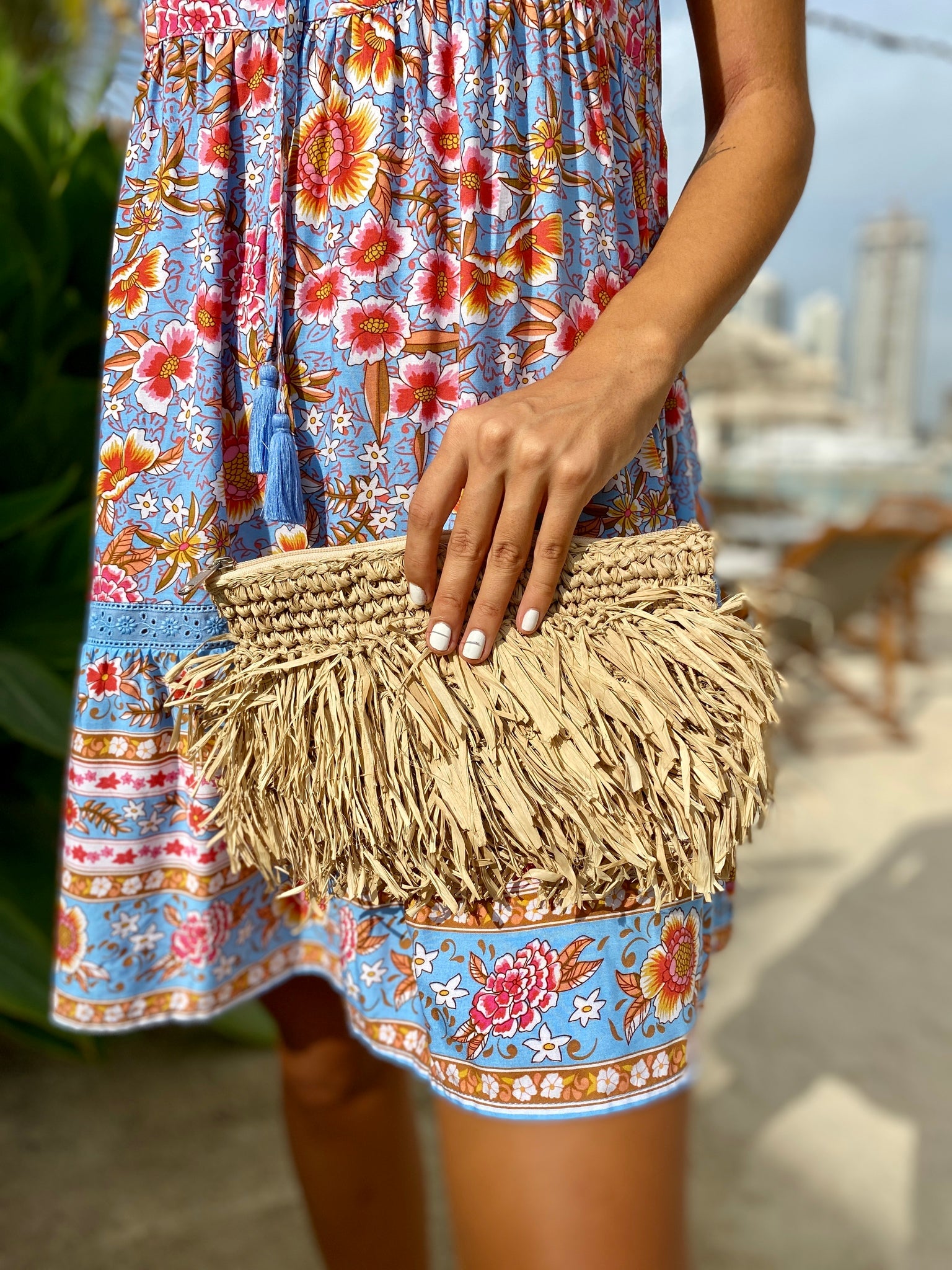 Raffia Fringe Clutch