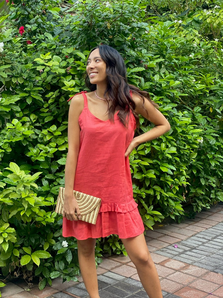 Lucy Dress - Dark Coral Linen