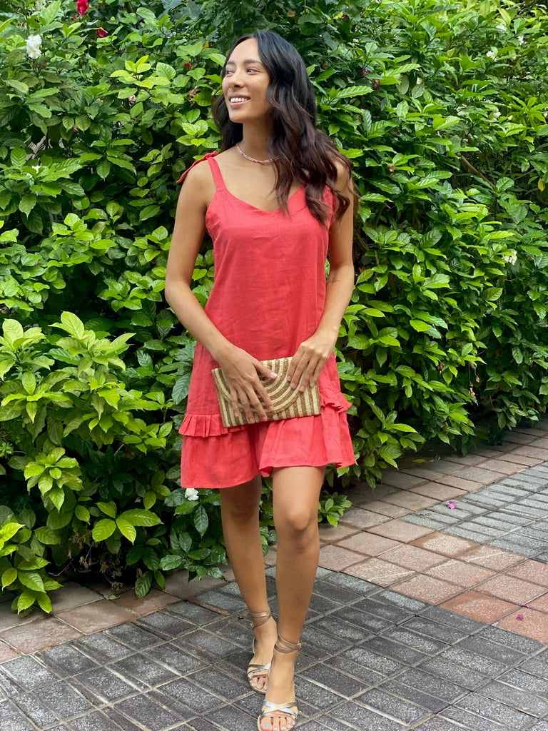 Lucy Dress - Dark Coral Linen