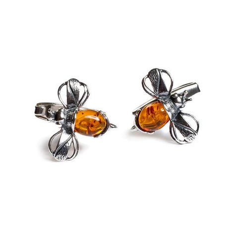Cognac Bumble Bee Cufflinks in Silver and Amber