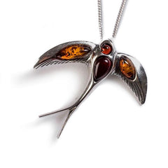 Swooping Swallow Necklace in Amber and Silver