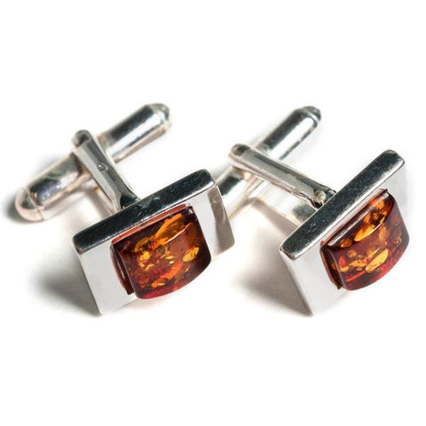 classic rectangle cufflinks in silver and amber