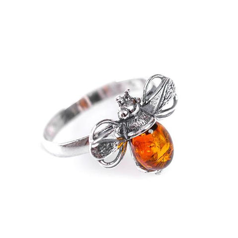 BUMBLE BEE RING IN SILVER AND AMBER