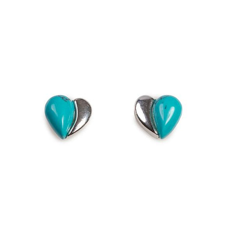 MY LOVE MINIATURE HEART STUD EARRINGS IN SILVER AND TURQUOISE
