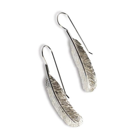 bird feather hook earrings in silver