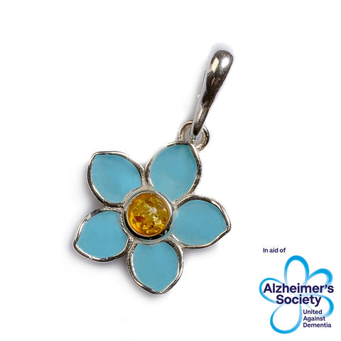 Hand Painted Silver and Amber Forget-Me-Not Necklace