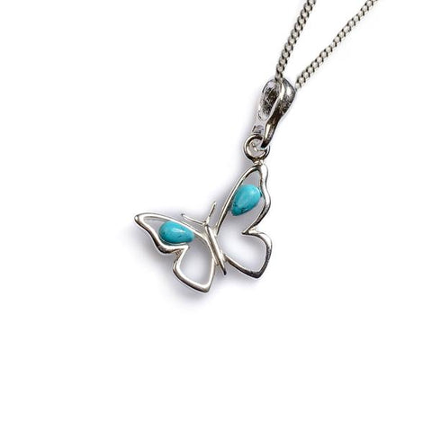 Small Dainty Butterfly Necklace In Silver and Turquoise