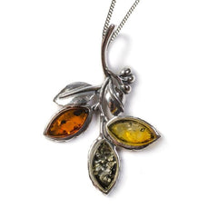 Blackthorn Leaf Necklace in Silver and Amber