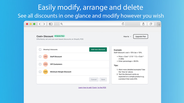 Modifique, organize e delete descontos facilmente