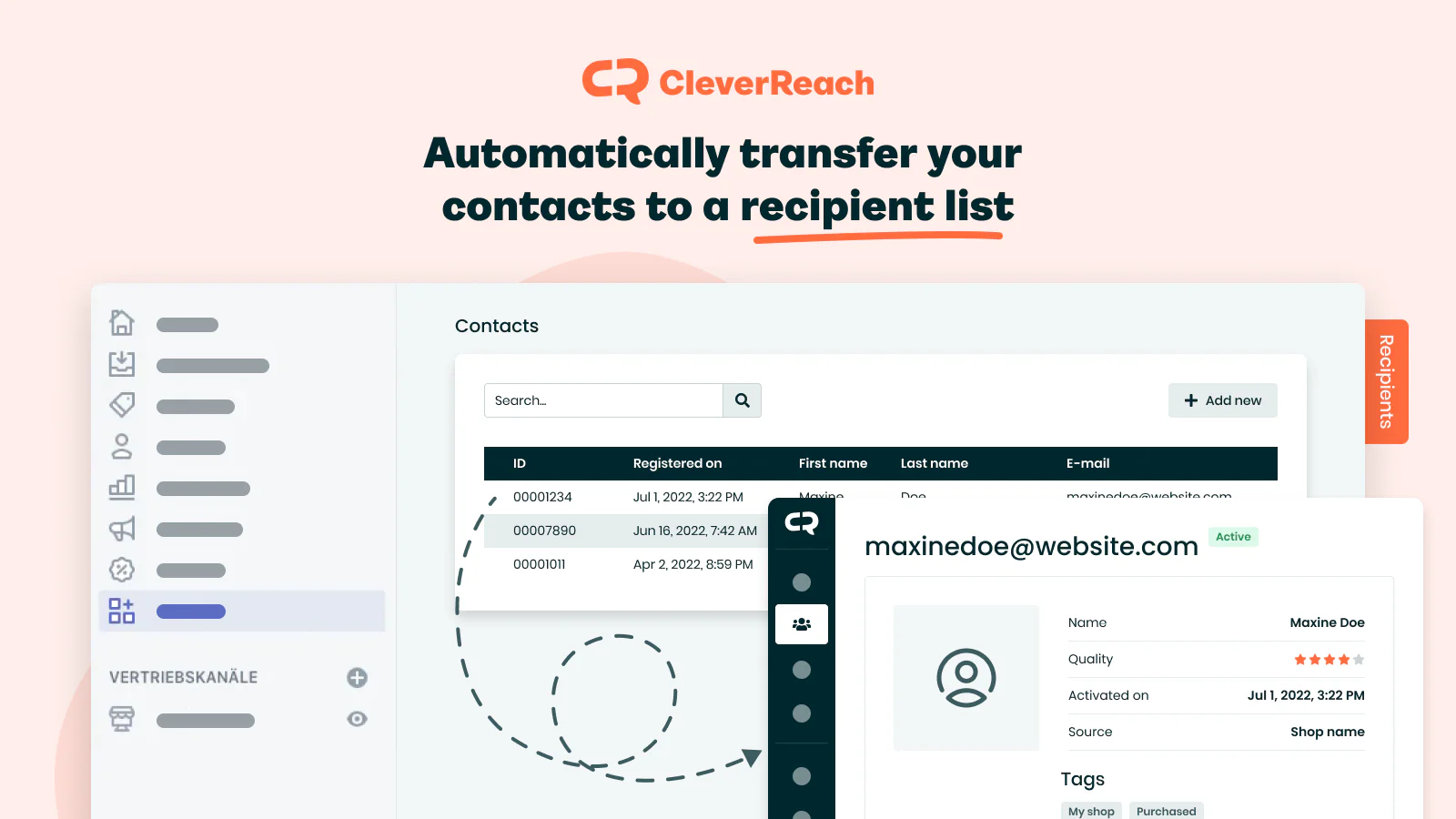 Transfira automaticamente seus contatos para uma lista de destinatários