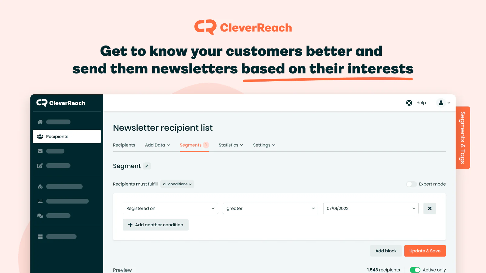 Envie newsletters para seus clientes com base em seus interesses