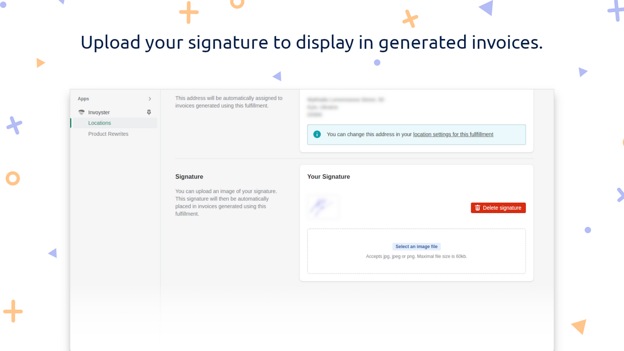 Upload your signature to display in generated invoices