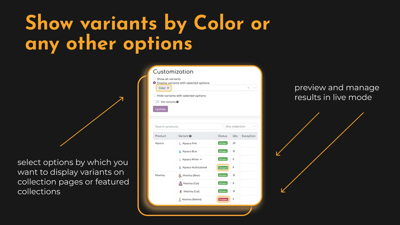 Mostre variantes de cor nas páginas de coleção - Shopify